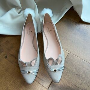 Kate Spade Beige Bunny Flats with White Pom Poms
